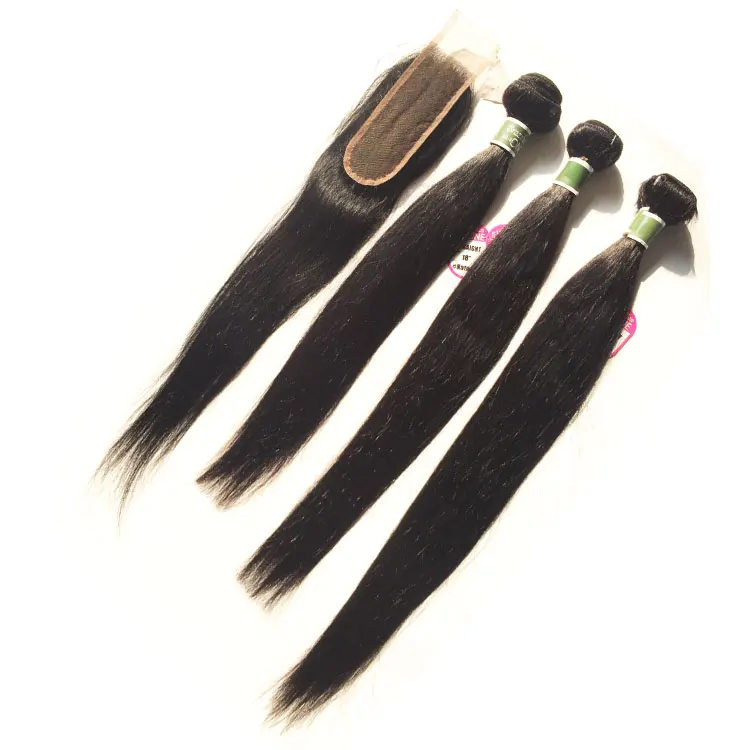 

Top grade straight human hair weave bundles with closure, Natural color #1b