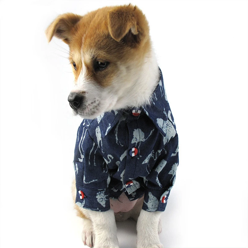

RL54 new spring pet fashion brand doggie shirt printed denim dog clothes