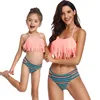 Wholesale parent-child split lovely bikini swimsuit 2019 tassel lace-up 2 pieces print swimwear for mommy and me