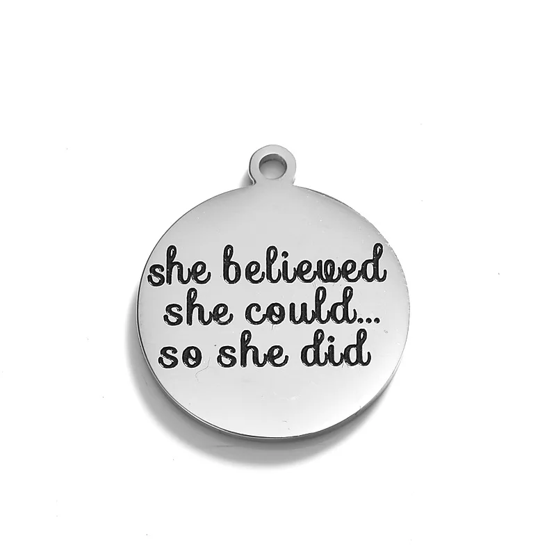 

Silver Mens Wholesale Diy Stainless Steel Bible She Believe She Could So She Did Round Engraved Pendant Jewelry For Necklace