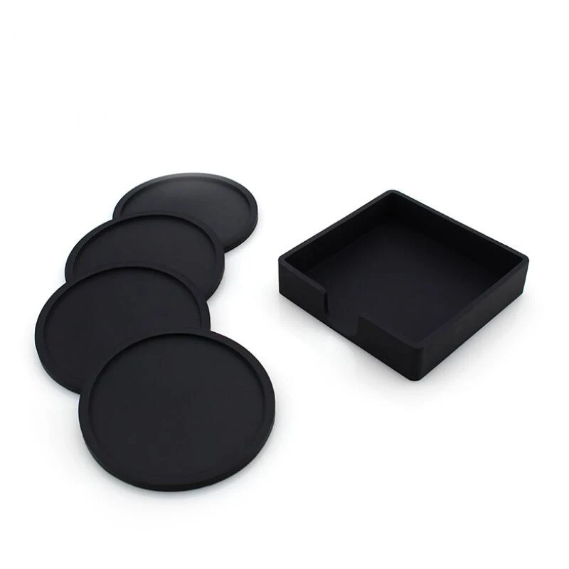 

Non Slip Custom Print Silicone Round Cup Coasters Set with Holder