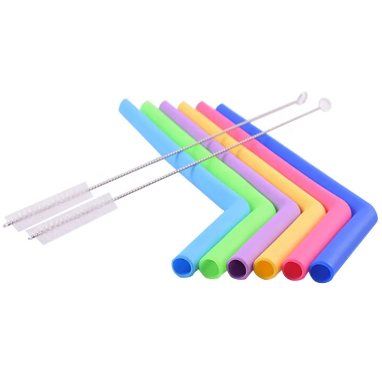 

Customized bent reusable drinking BPA free collapsible silicone straw, Assorted color