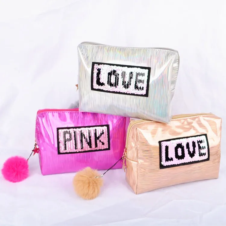 

Hot Sale custom sequin logo waterproof Women Polyester Cosmetic Bag