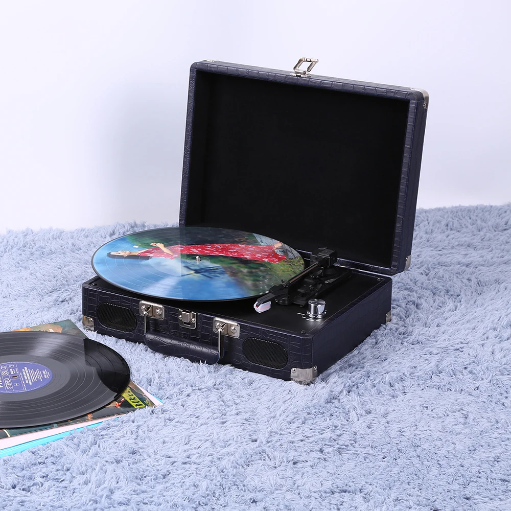

Factory Vinyl turntable player , 3 Speed Record Player Suitcase with Built in Speakers/ Aux Input/ RCA Line Out, Black+golden