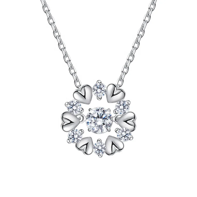 

MW50 925 silver beating heart pendant circle clavicle bezel necklace for family lovers friends