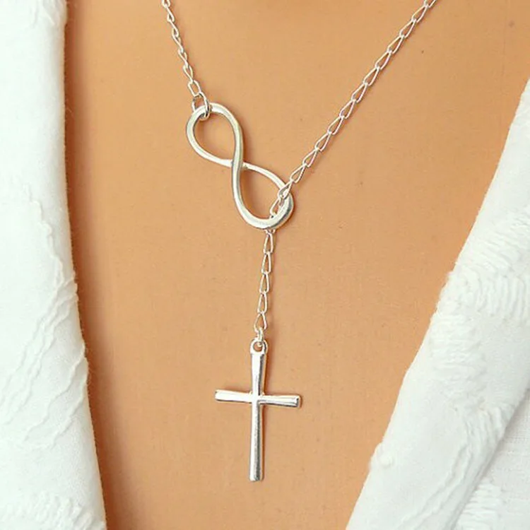 Hot Sale Low Price Lovely Minimalist Long Lariat Chain Necklace Silver Y Shape Infinity Cross Necklace For Women Jewelry Gift