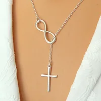 

Hot Sale Low Price Lovely Minimalist Long Lariat Chain Necklace Silver Y Shape Infinity Cross Necklace For Women Jewelry Gift