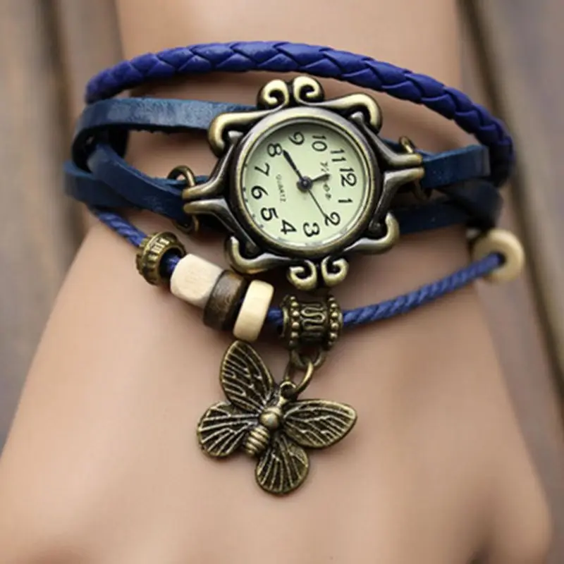 

Fashion Weave Leather Charms Watches Women Quartz Wrist Watches Pendants Wing Butterfly Heart Tower Starfish Moon Crown Watches
