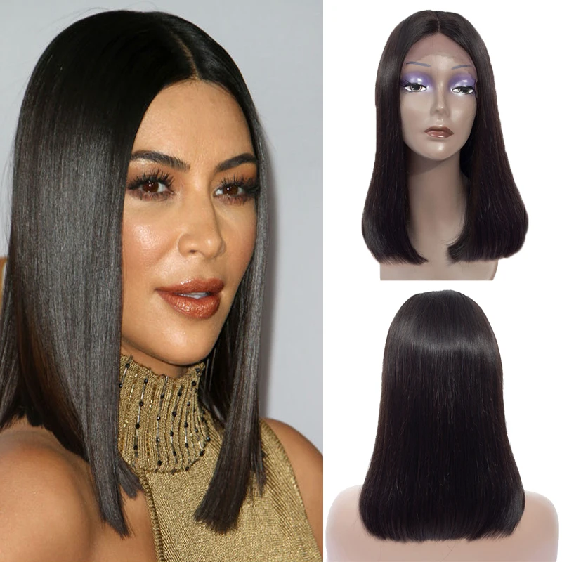 

Wholesale Brazilian Human Hair Lace Front Wig Bob Wig for Black Women Pre Plucked Virgin Hair Lace Wig with Baby Hair, Natural color #1b;accept customer color chart