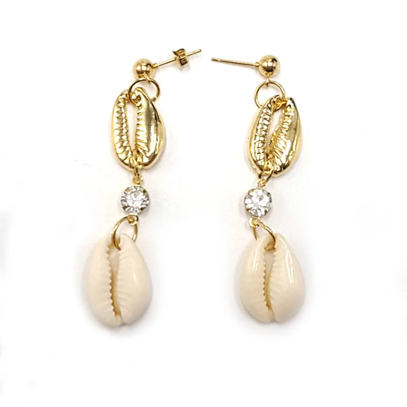 

Bohemian Summer Beach Gold Matel Shell Long Dangle Earrings Nature Conch Cowrie Shell Earrings