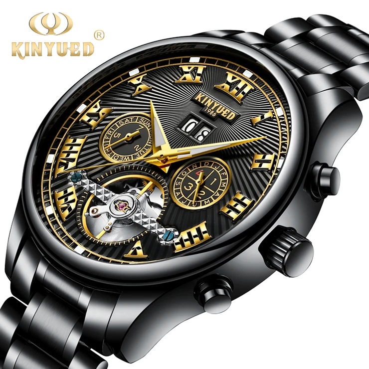 

KINYUED tourbillion watch mechanical water resistant automatic skeleton mechanical watch