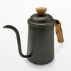 Black coating stainless steel coffee pot long narrow gooseneck drip spout handle stovetop heating wood handle coffee kettle pot