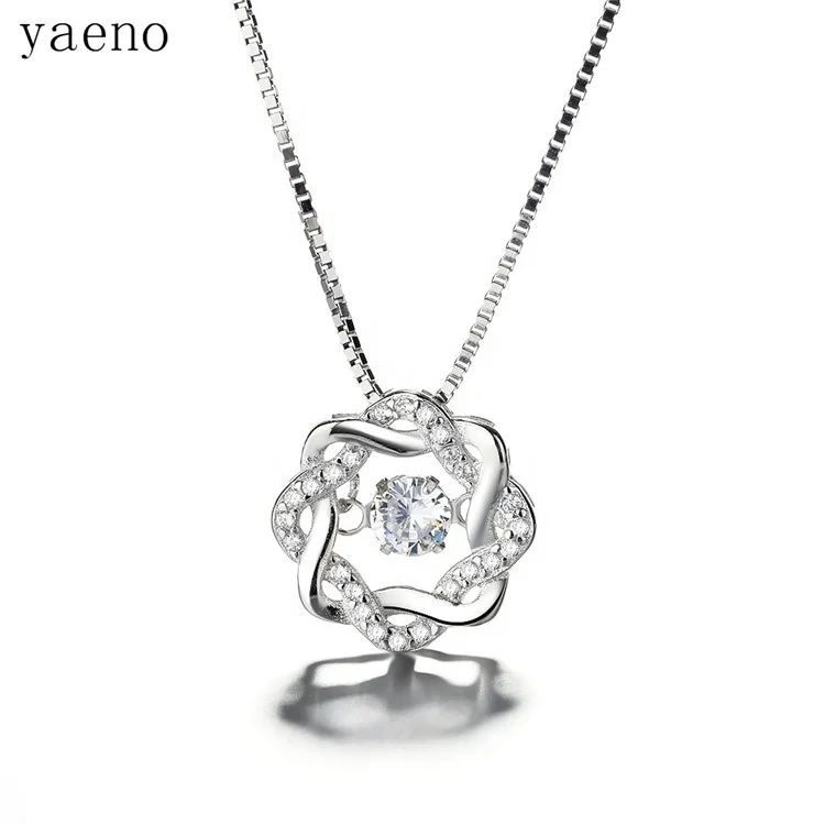 

Fashion Jewelry For Girl 925 Silver With Rhodium Plated Flower Shape Dancing Stone Pendant, As customer request