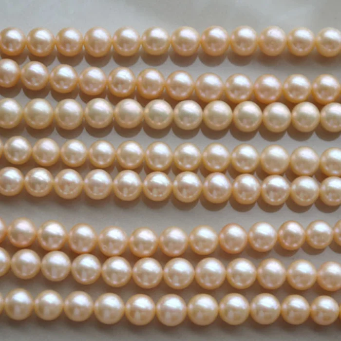 7.5-8.5mm perfect round pink peach color fresh water genuine pearl strands