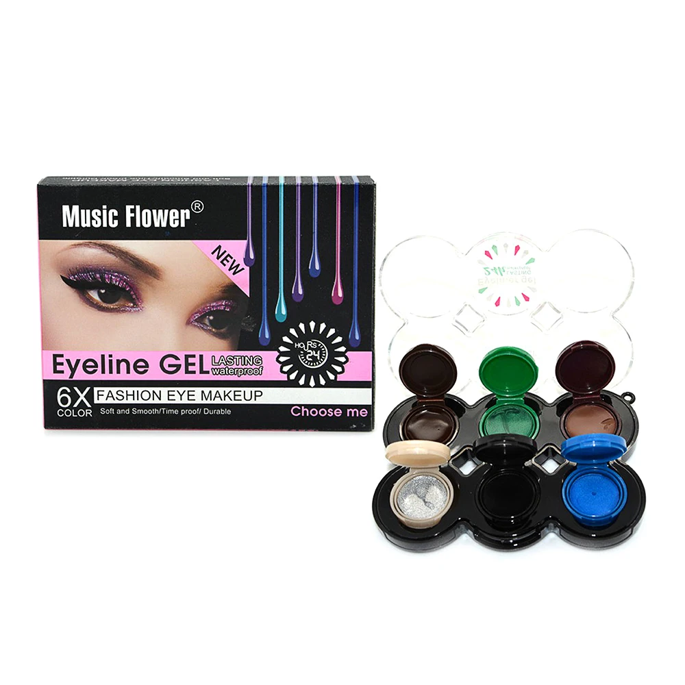 

New Arrival 6 In 1 Music Flower Brand Cosmetics Waterproof Maquiagem Makeup Gel Eyeliner