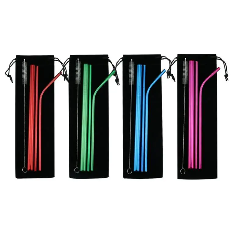 

Great Reusable Straw Set Metal Drinking Straws 304 Stainless Steel Straw With Brush, Gold;rose gold;colorful;black;purple;blue;red;pink;green.