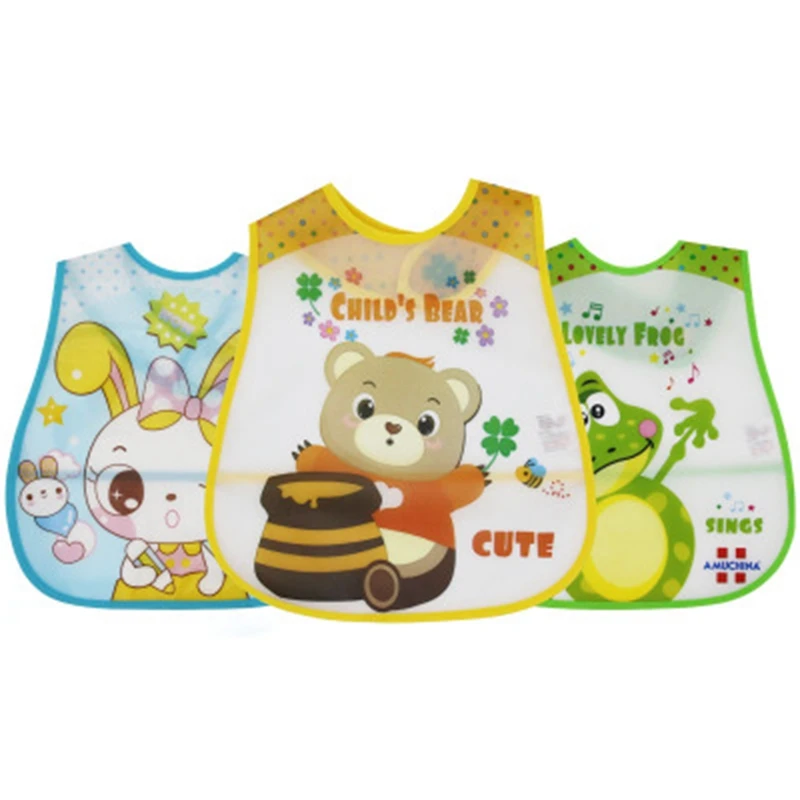 

Adjustable Baby EVA Bibs Kids Plastic Waterproof Feeding Bibs Cheap Baby Cartoon Baby Apron, 30 colors