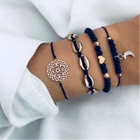 

Eaby popular high quality shell hollow flower bead chain moon pendant bead chain charm style bracelet set jewelry