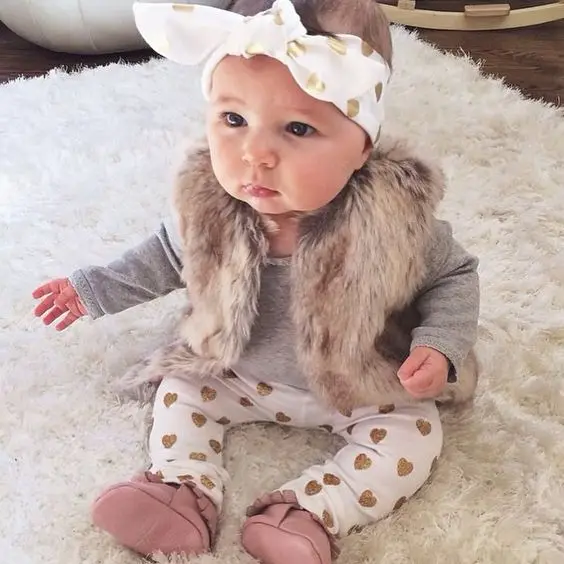 

3pcs Kid Children Baby Girls Clothing Long Sleeve Baby Tops Pants Love Pattern Headband Girl Outfit Set Clothes