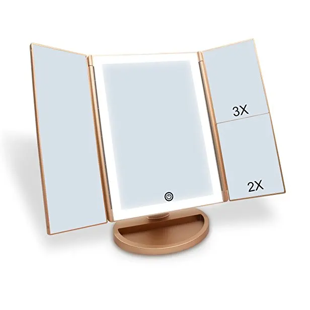 

Table LED tri-fold mirror Touch sensor custom private label makeup mirror with lights