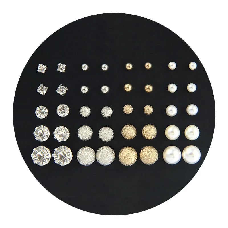 

Hot Sale 20 Pair/Set Diamond Stud Earrings Six Claw Zircon Jewelry In Gold Plated Womens Pearl Stud Earrings Set, N/a