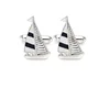 Navy Blue Sail Boat Cuff links Classic Fashion Modern Stripe Cuff links Blue and Silver