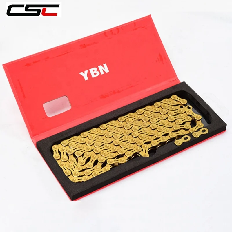 

YBN chain 10S bicycle chain 10 speed gold mountain road bike 10 variable ultralight 279g 116 links boxed, Golden