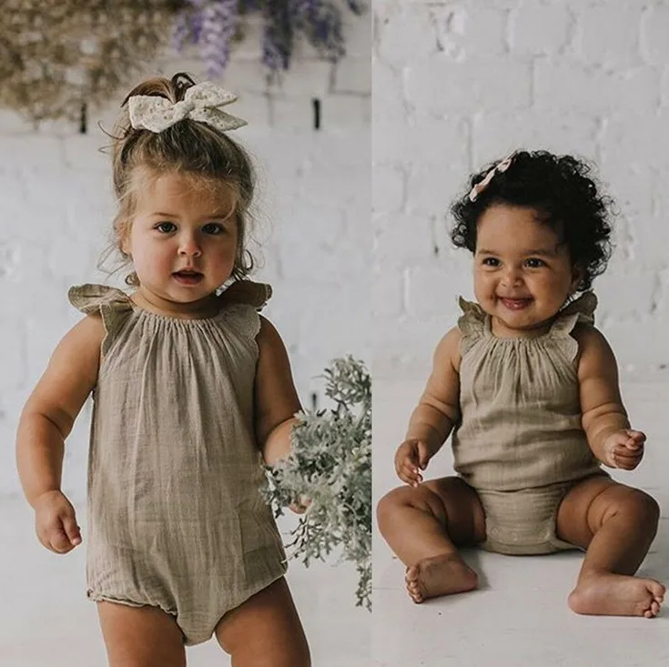 

Baby Toddler Girl Clothes Soft Cotton Lace Flare Sleeves Summer Infant Bodysuit Ruffle Solid Onesie One Piece Jumpsuit for 1-3Y, White yellow dark red
