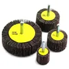 mounted flap wheel with metal shaft in different sizes for cleaning, deburring, polishing and blending
