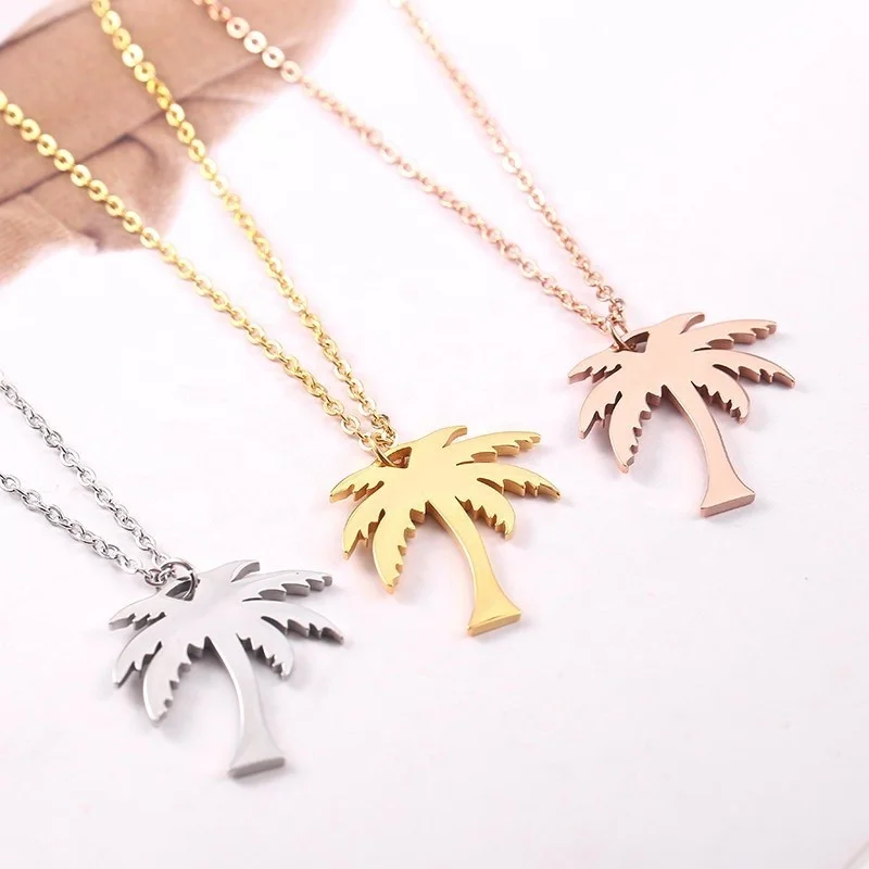 

Women dainty delicate cute accessories fashion trendy design silver/gold/rose gold stainless steel palm tree necklace for sale