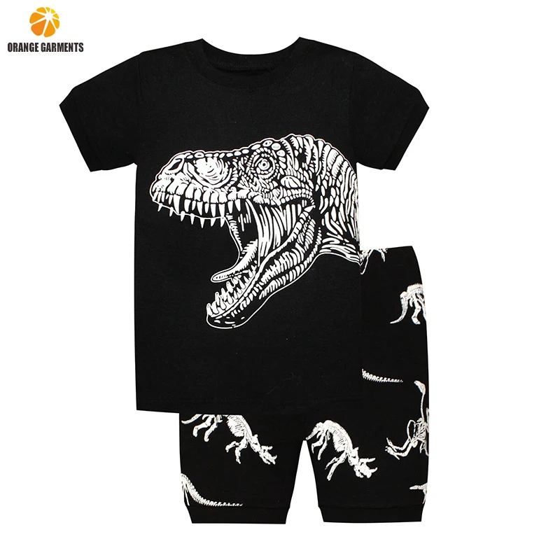 

100% Cotton Short Sleeve Clothes Sets Black Dinosaur Cartoon Kids Pjs Pyjamas Children, N/a