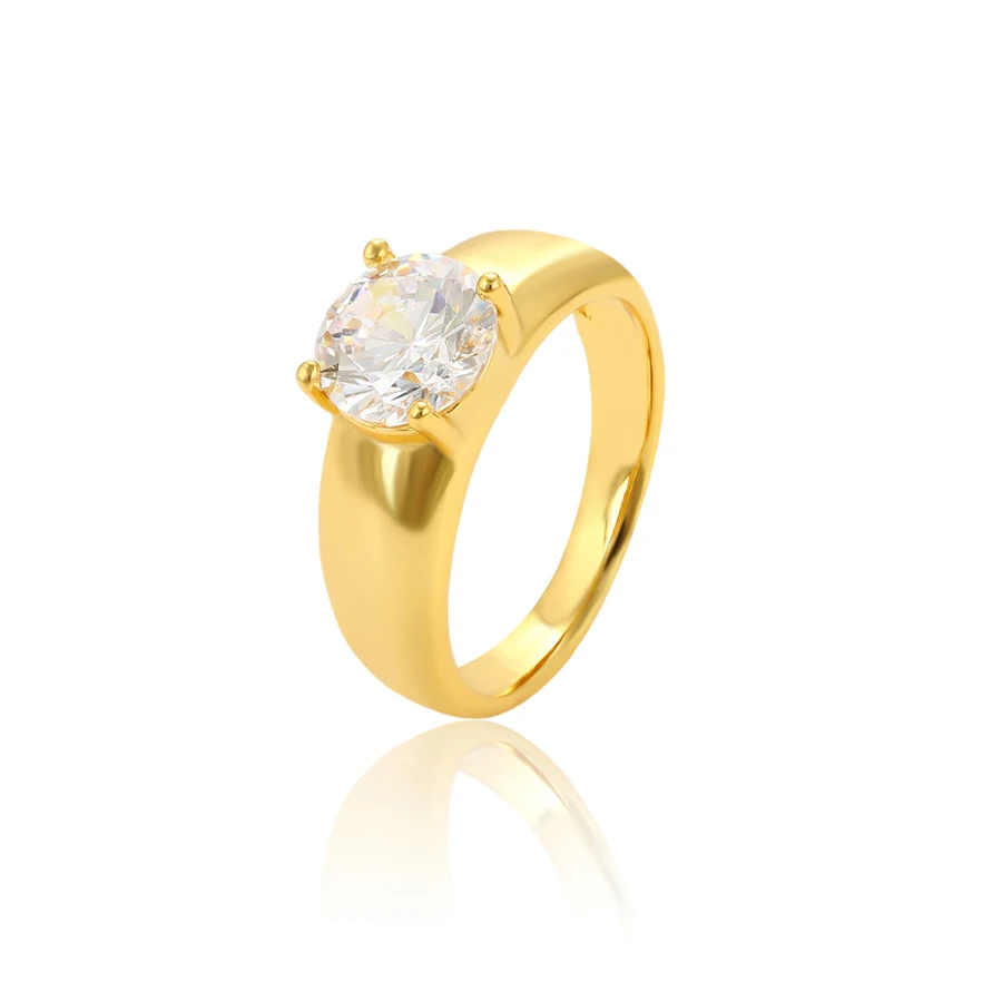 

15703 xuping fashion simple single diamond ring 24k gold color ring