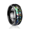8mm wide electroplated black inlaid shells Opal dome tungsten steel ring for wedding gift rings