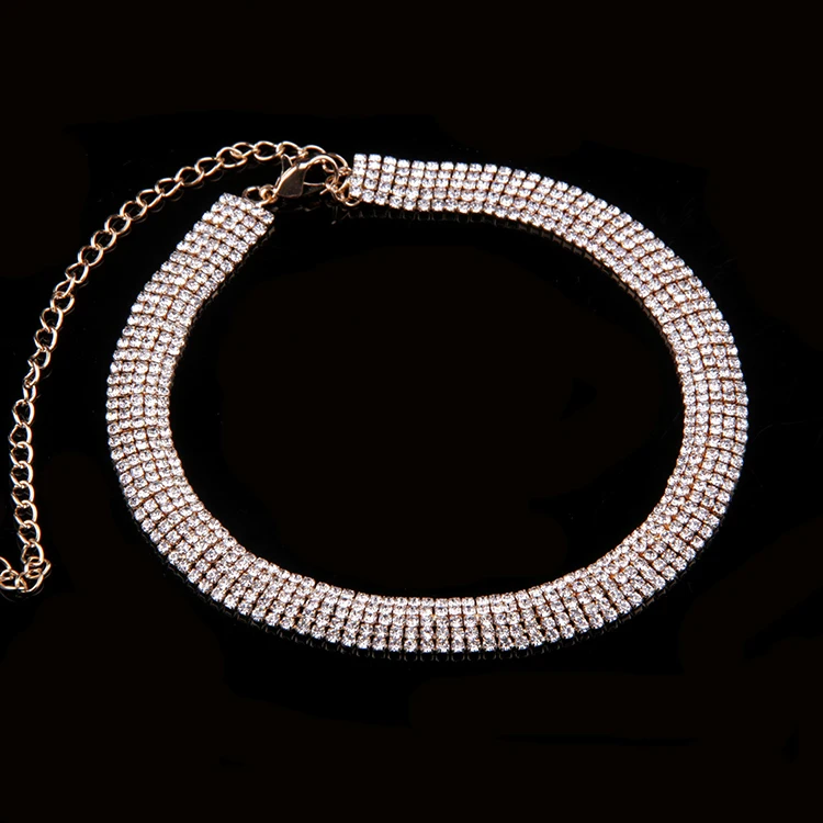 

OEM 2019 Wedding wide choker women adjustable rhinestone necklace