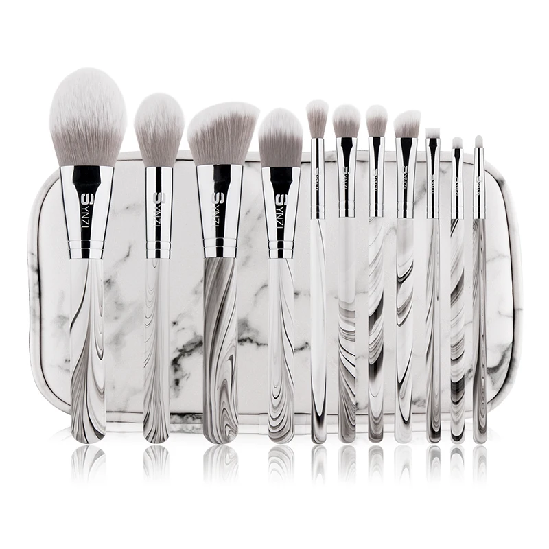 

White Handle Makeup Brush Set 11pcs Wood Handle Marble Makeup Brushes Make Up Brush Profesional