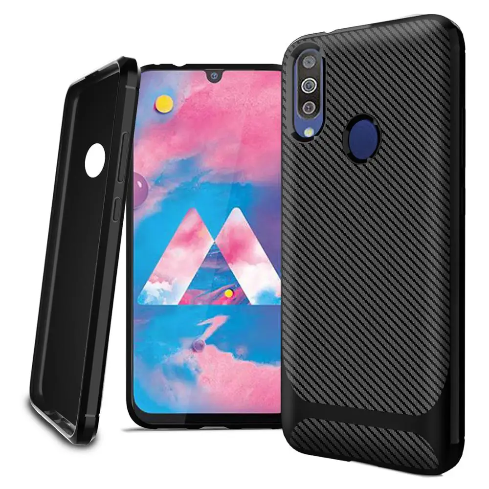 

2019 New arrival Silicone carbon fiber phone case for Samsung galaxy M30 back cover, Black;gray;blue;red