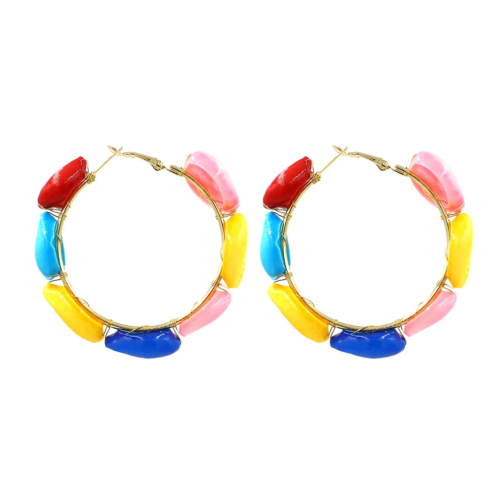 

Unique Summer Beach Colorful Shell Shape Hoop Earrings For Women Big Geometric Circle Earrings Bijoux Jewelry (KER291), Same as the picture