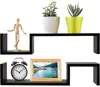 Set of 2 Modern Decorative Black MDF S Wall Mounted Floating Shelves