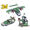 3 in 1 Island guards building blocks toys play set with sentry post,plane and ship