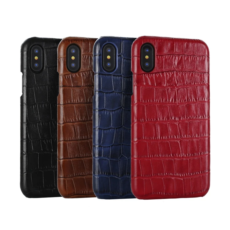 

Oem Luxury Ultra Thin Brown Crocodile Grain Real Leather Phone Cover Case For Iphone X, Black/red/brown/blue