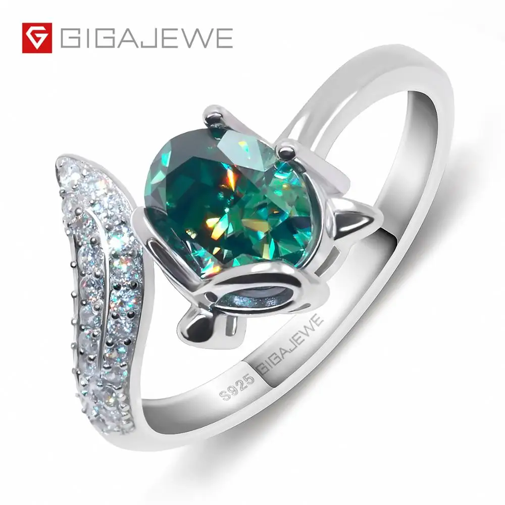

1.0CT Oval cut Green color moissanite Fox style 925 Sterling Silver Ring/18K White Gold Engagement Ring, Green,yellow