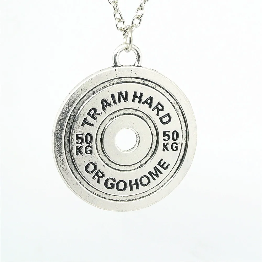 

Weights & Fitness Barbell Necklace Silver Train Hard or Go Home" Kettlebell Necklaces for Best Friend Collares GYM Jewelry