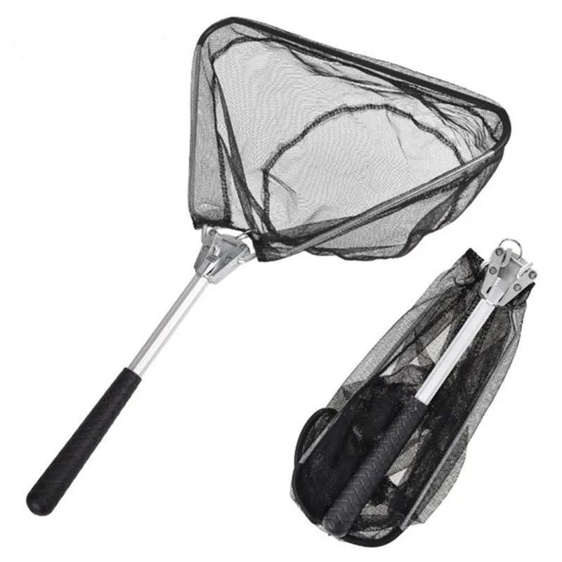 

2021 Wholesale Thicken Metal Frame Fishing Hand Drop Net Folding Fish Care Creel Tackle Portable Nylon Mesh Net