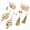 2019 Luxury Dubai Gold Plated Stainless Steel Set Jewelry Hollow Leaves Pendant Earrings Pearl Stud 6 Pairs Earrings Set