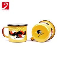 

Yellow orange color 12 oz hiking metal enamel mug for gifts