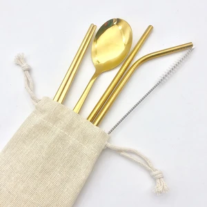 Image of Reusable Eco Friendly Stainless Steel Metal Straw Cutlery Set