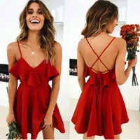 

2019 Women Summer v neck Straps Beach Chiffon Dress ecowalson