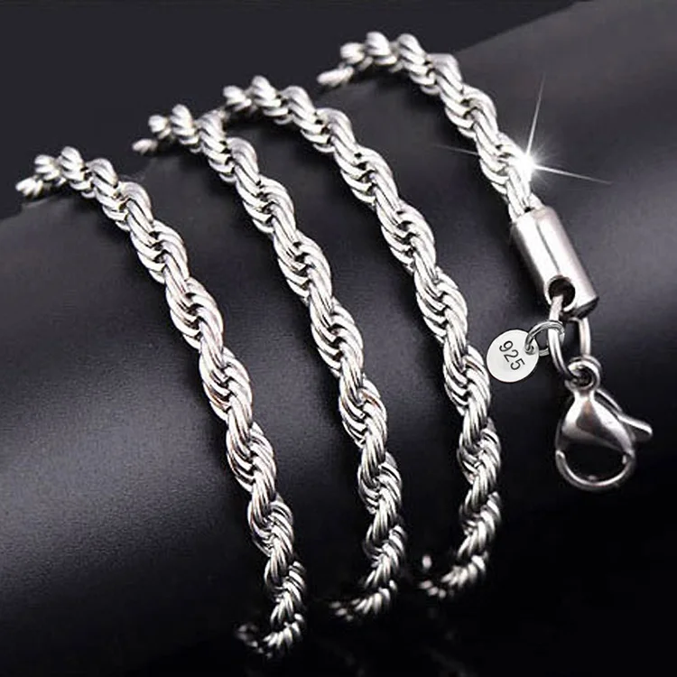 

Hot sale 925 Silver Necklace Women Men Twist Rope Chain Snake Necklace jewelry, Plated 925 silver