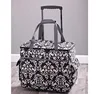 Multifunction Damask Rolling Sewing Machine Tote with Wheels and Handle