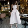 Factory Price New Simple Fashion Design Elegant Short White Satin Evening Dress for Ladies